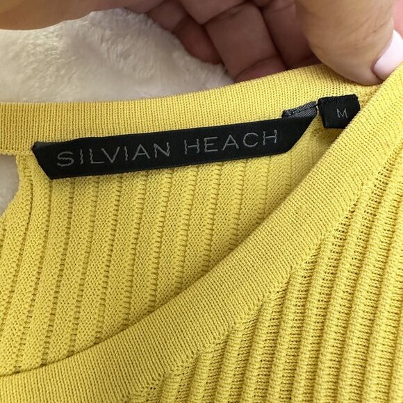 Silvian Heach Women's Yellow Ribbed Knit Short Sleeve Oversized Sweater Top Sz M - Picture 6 of 11